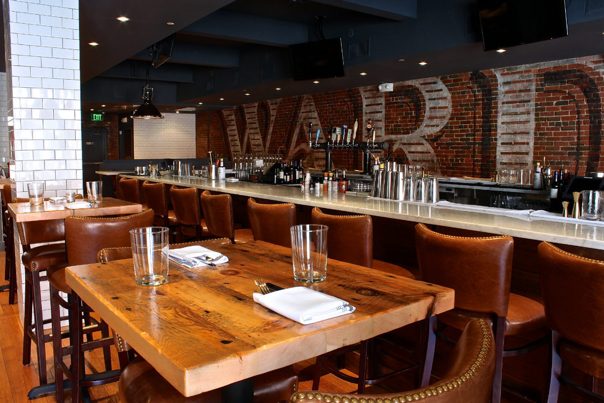 Ward 8 North End Boston cocktail bar interior with a finished cocktail