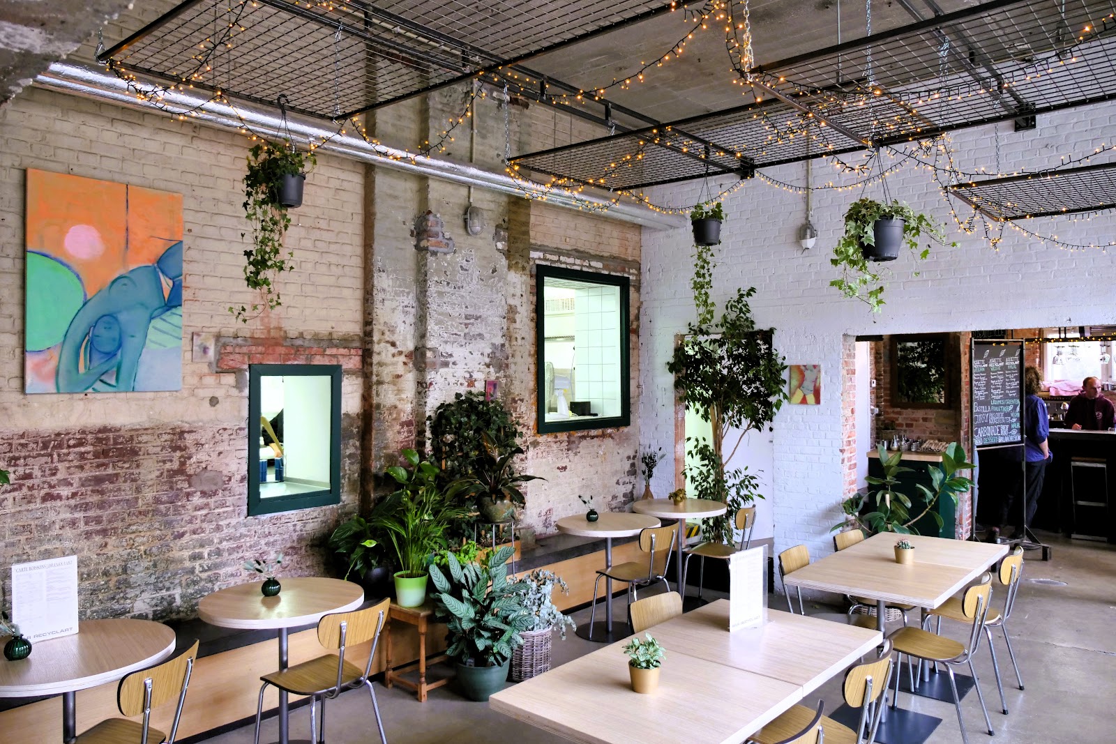 Recyclart industrial arts centre bar interior Molenbeek Brussels