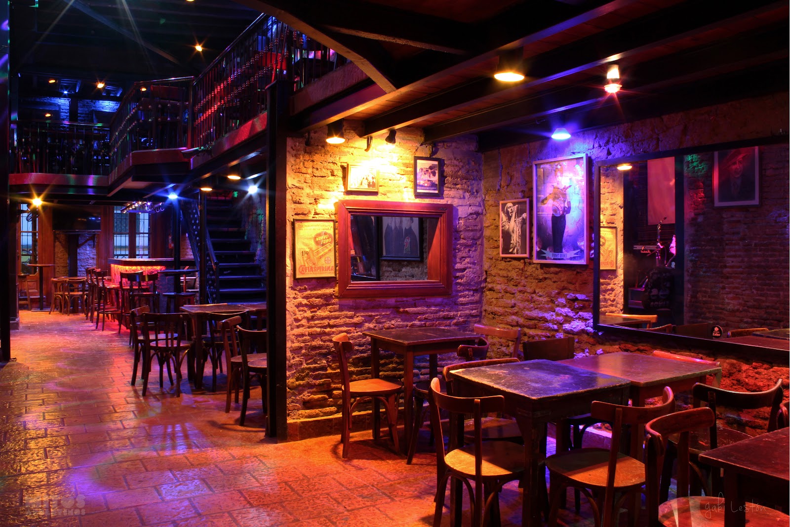 Mitos Argentinos San Telmo rock bar interior with a lit stage