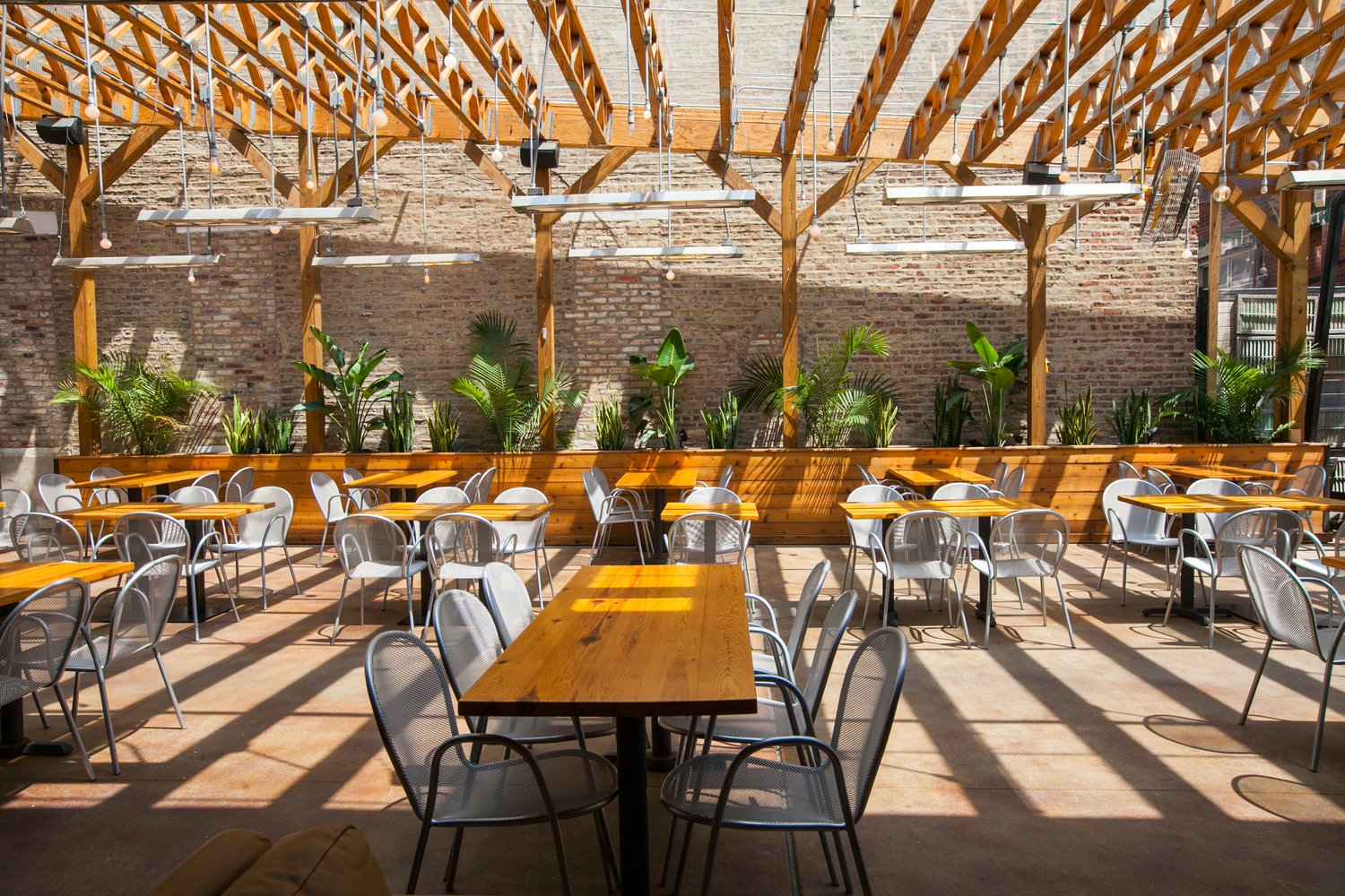 Heated patio and bar at Pilsen Yards on 18th Street in Pilsen Chicago