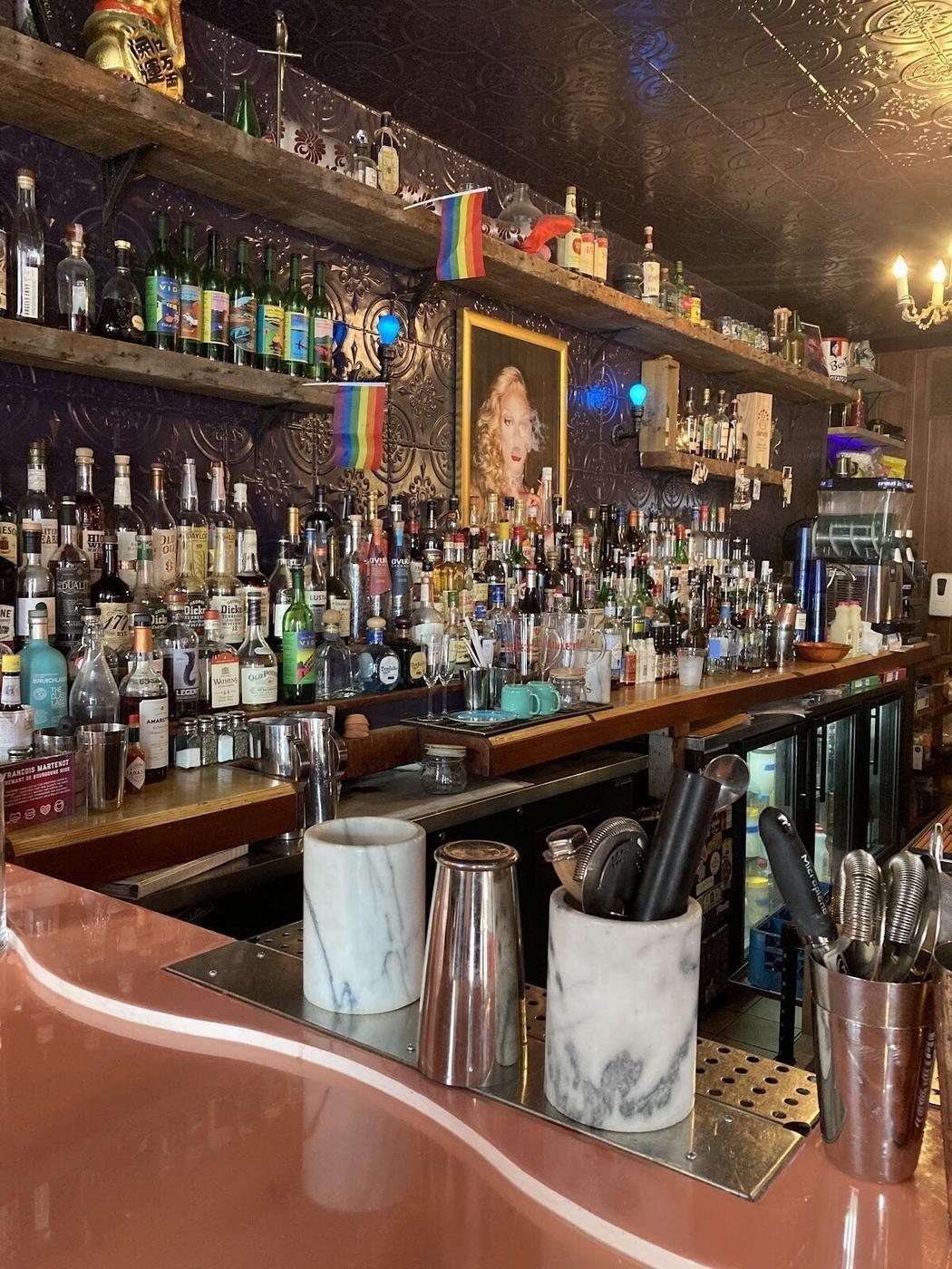 Bon Ton bar interior with mahogany bar and tin ceiling, Poncey-Highland Atlanta