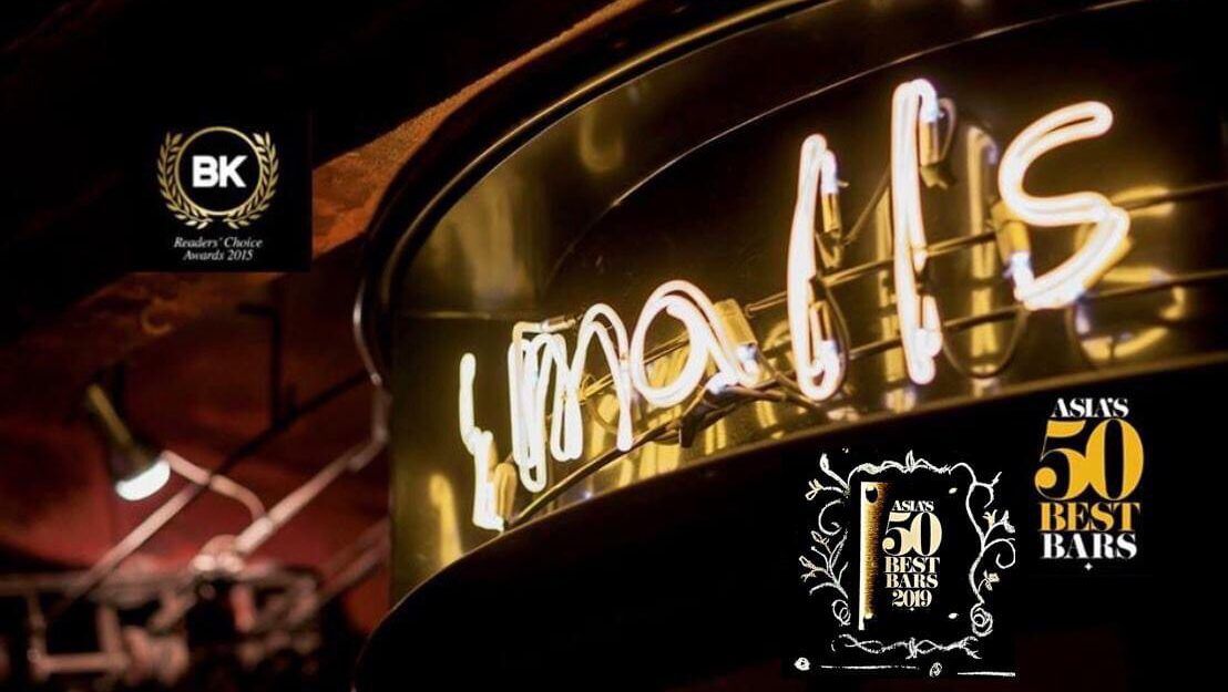 Smalls cocktail bar interior, intimate speakeasy atmosphere, Bangkok Sathorn