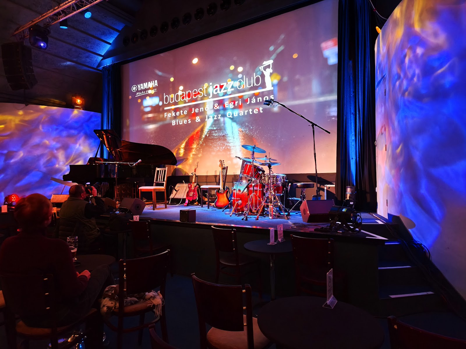 Jazz musicians on a small stage in warm light, similar in mood to Budapest Jazz Club