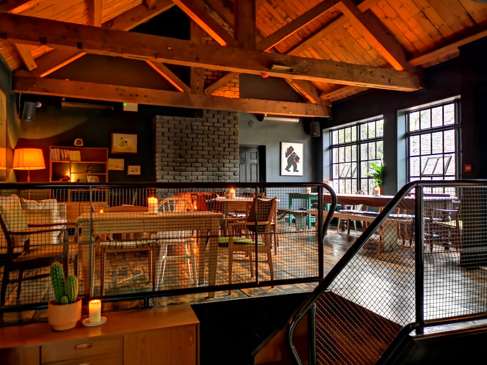 Bar stools along a counter
