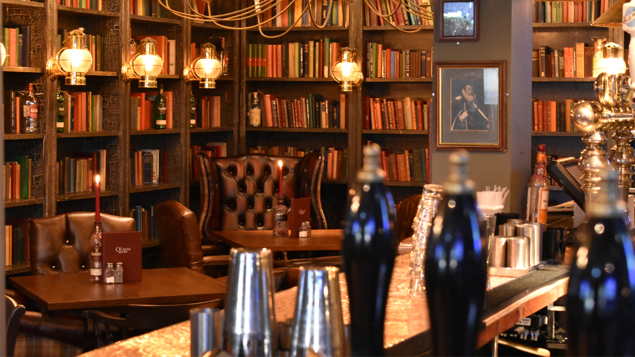 Dim bar interior with warm light