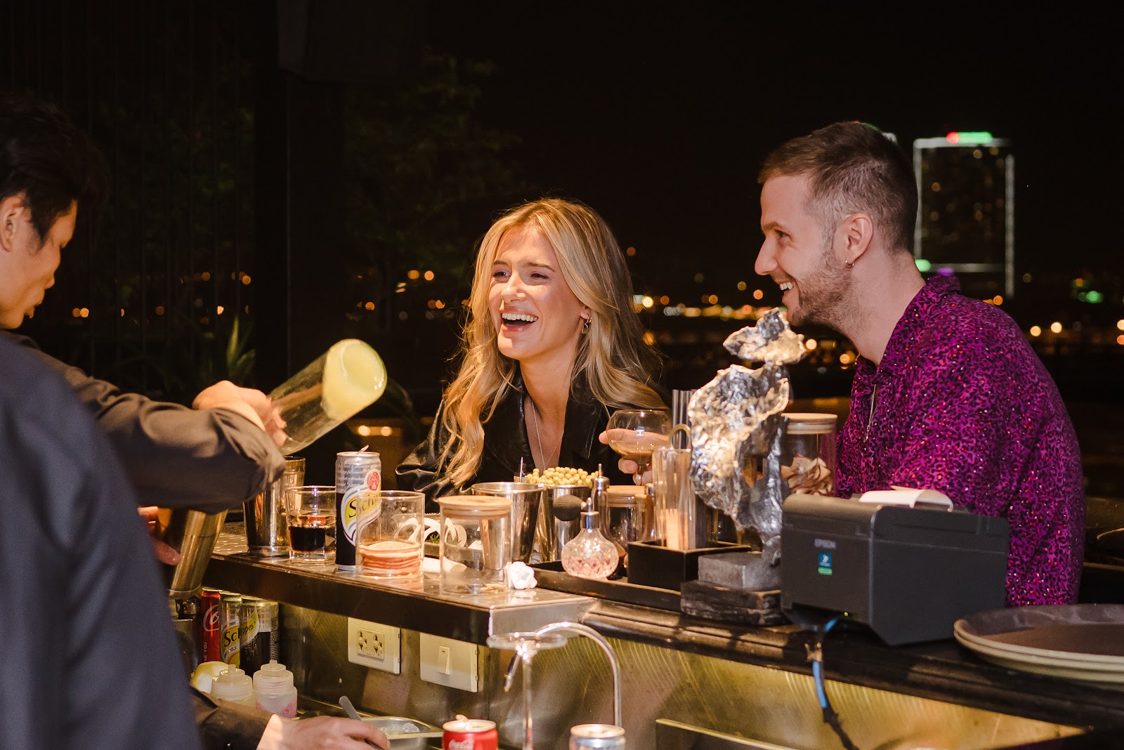 Rooftop bar terrace at dusk