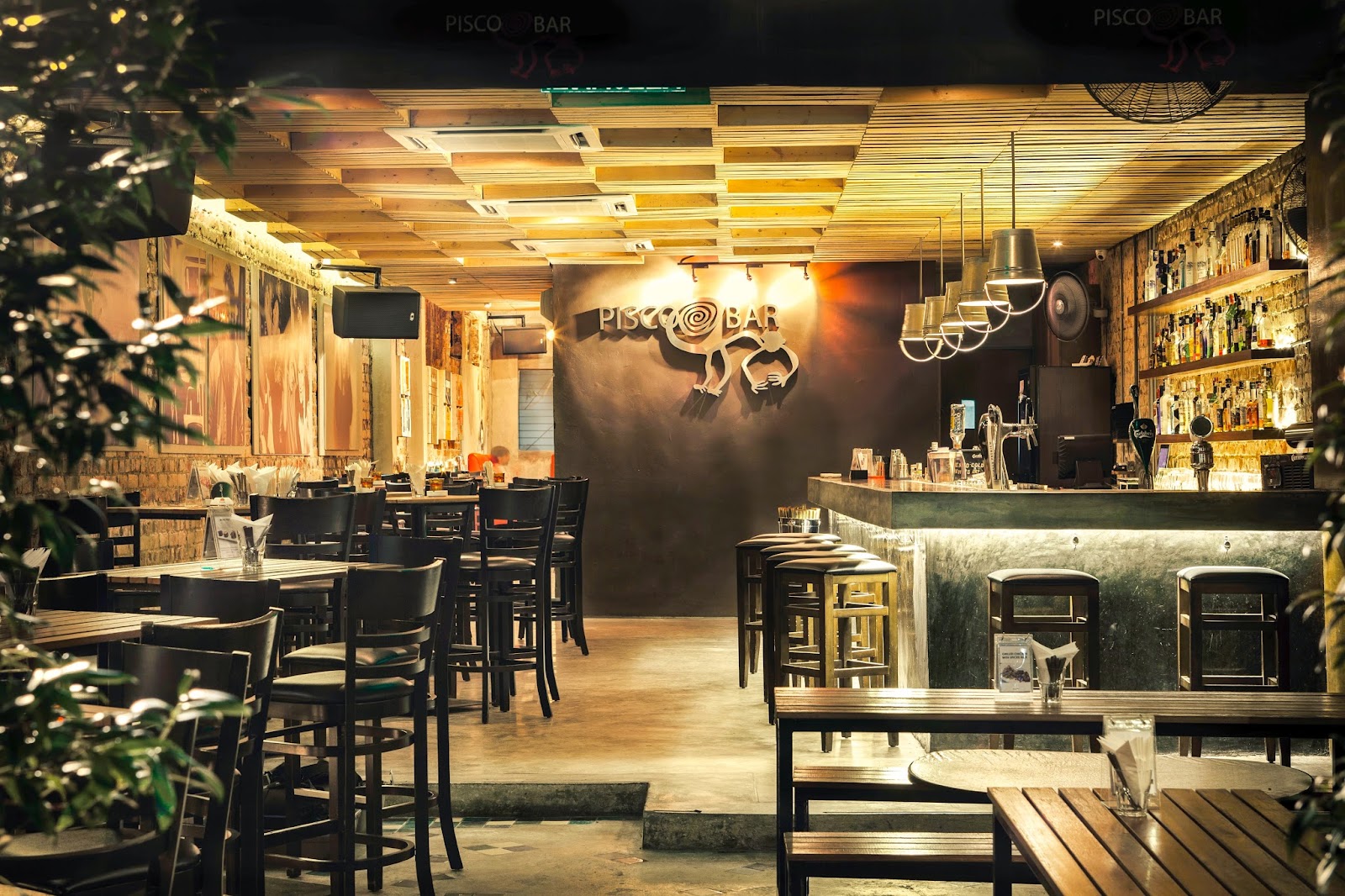 Dim bar interior with warm light