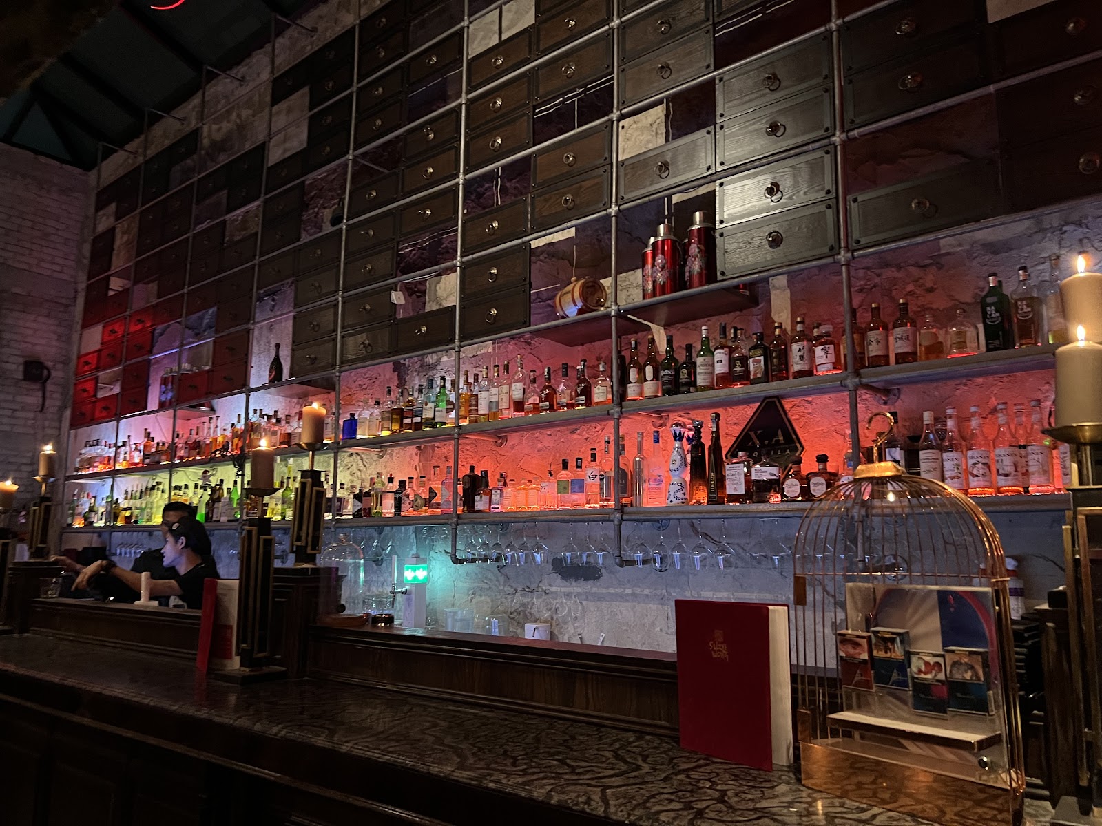 Back bar shelf with bottles
