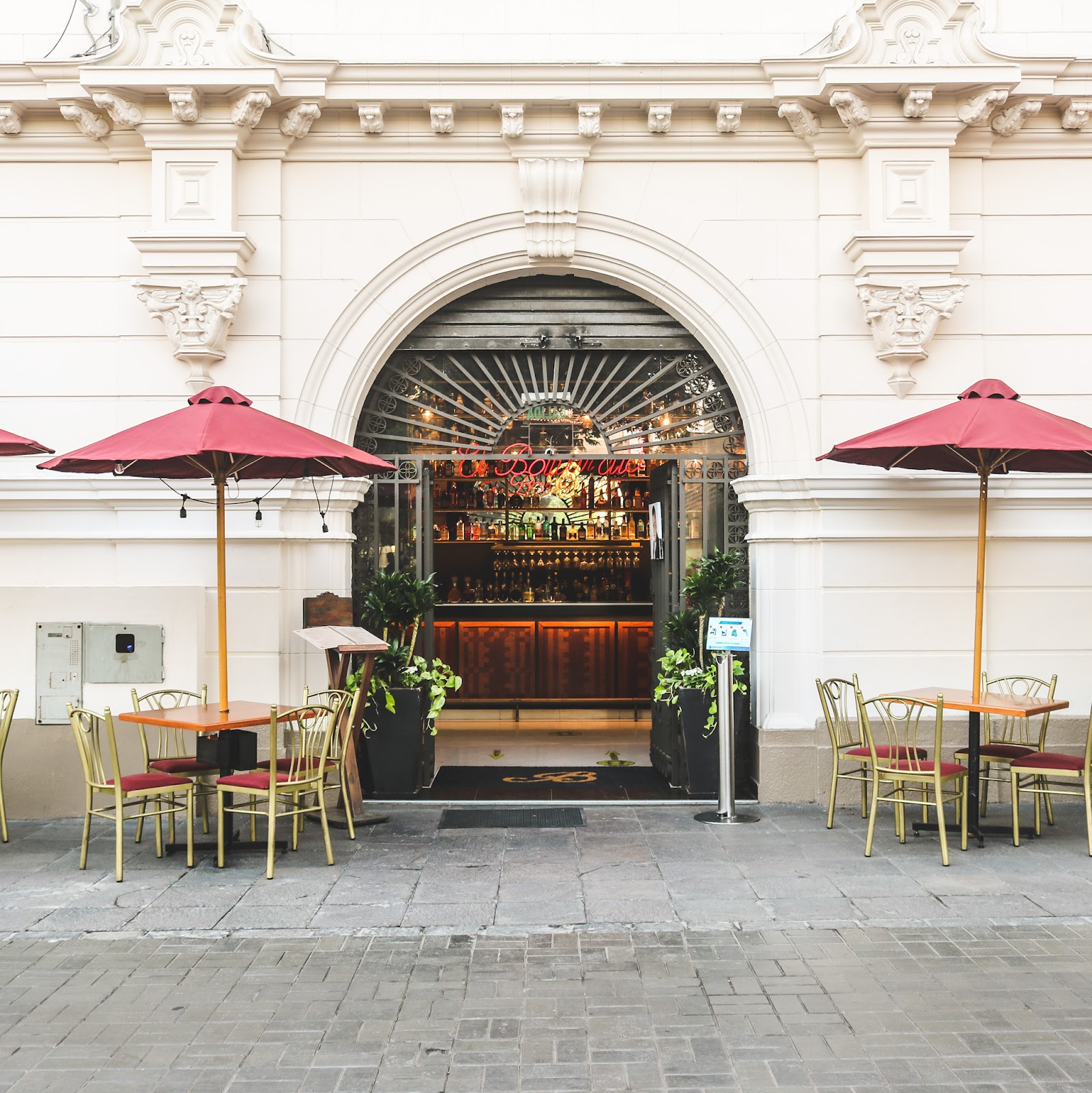 Historic hotel bar with wood and brass