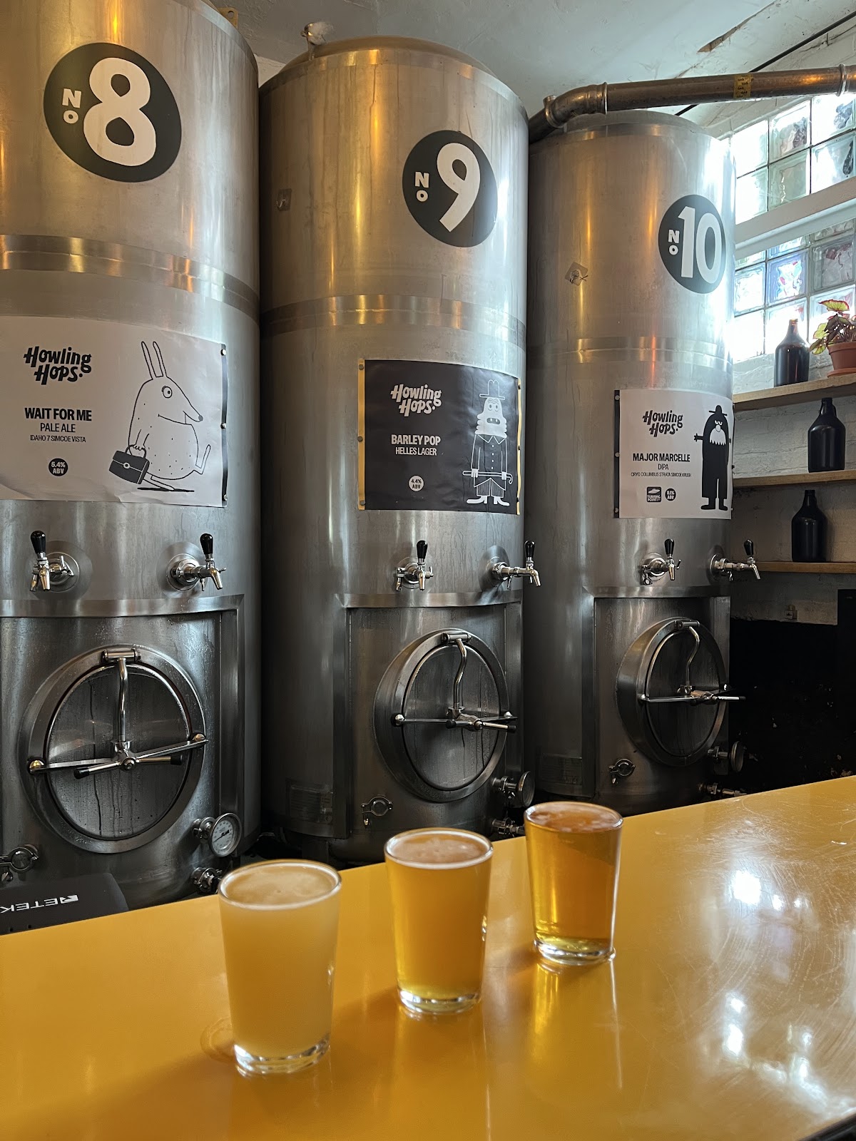 Craft beer pours on a bar