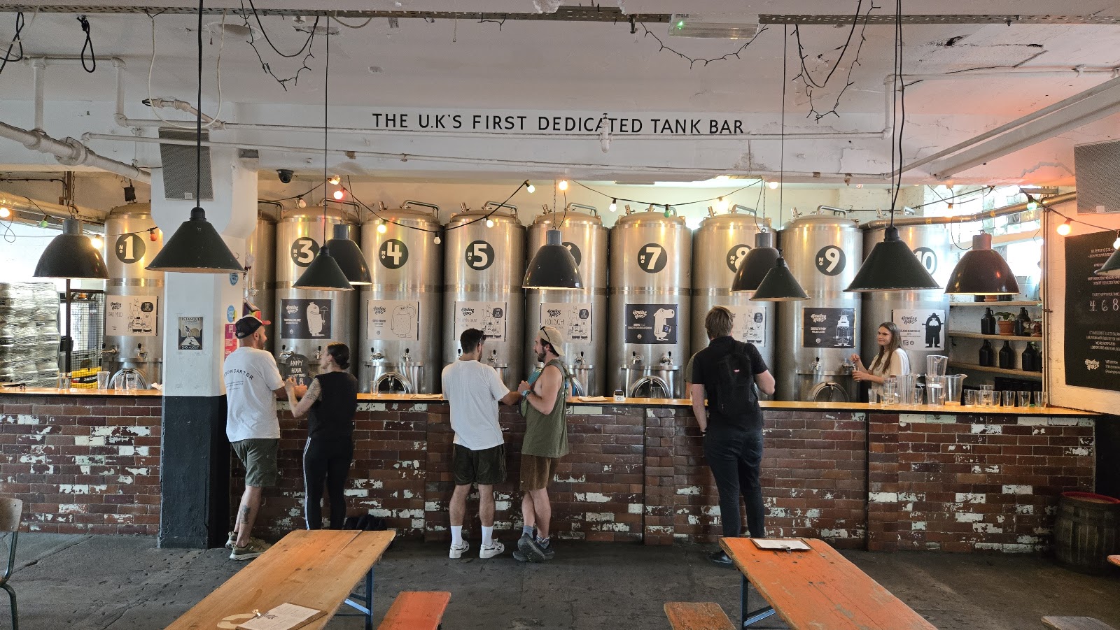 Pub interior with wooden tables