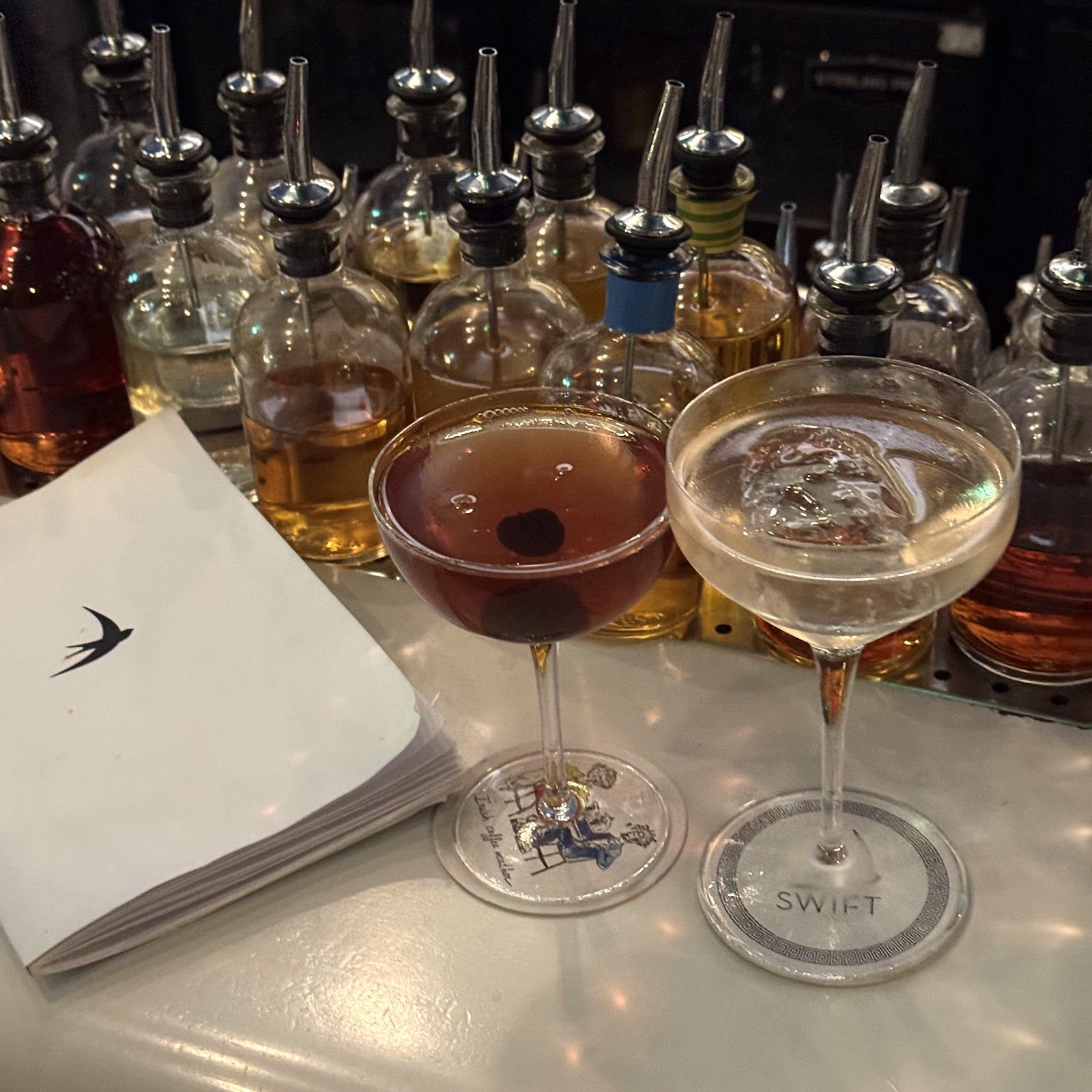 Extensive whiskey back bar at Swift, Old Compton Street Soho