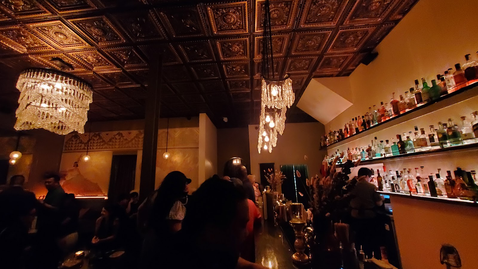 Low lit speakeasy interior