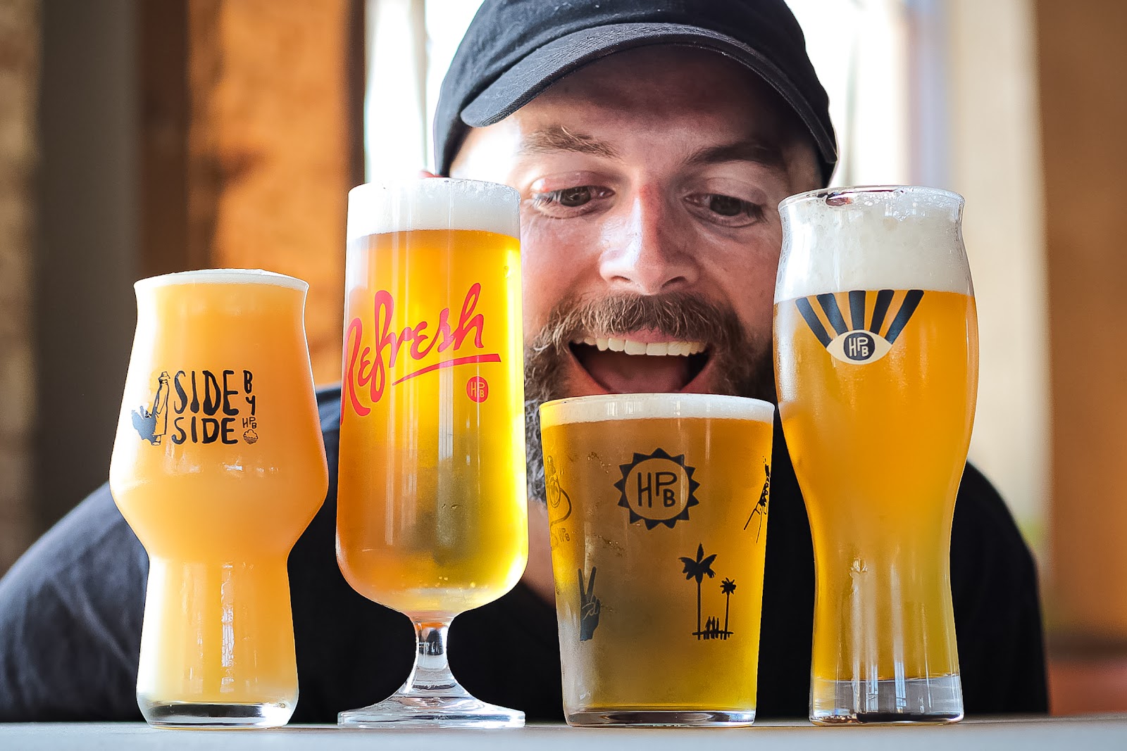 Craft beer pours on a bar