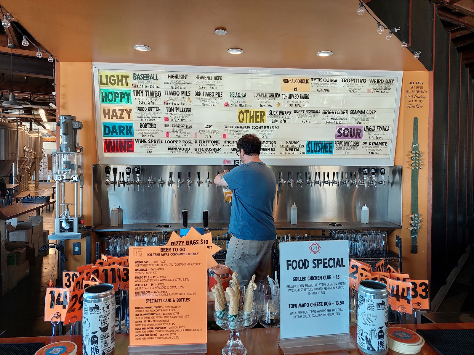 Craft beer pours on a bar