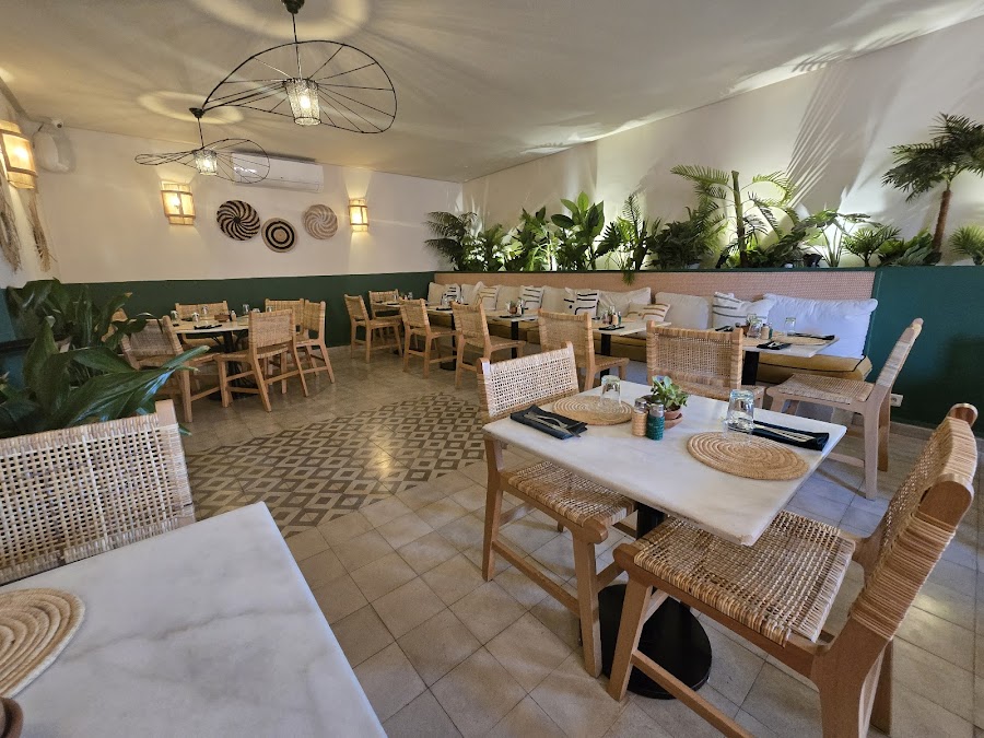 Signature fruit mocktail served at a Marrakech rooftop table
