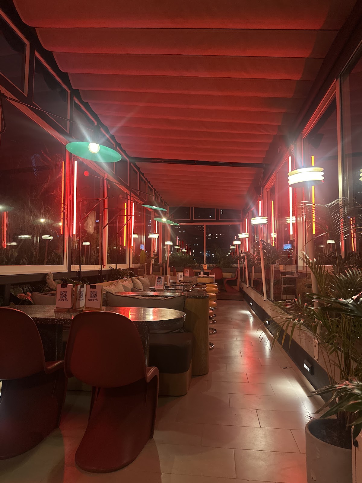 Rooftop pool bar at night