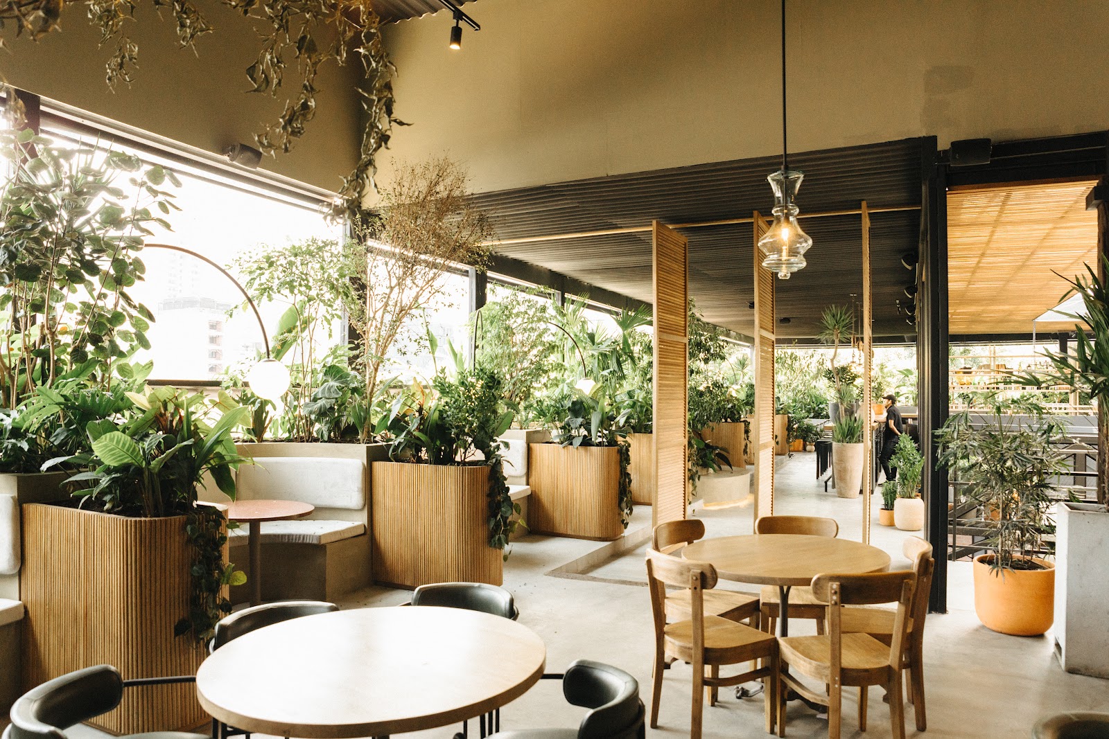 Bar seating on a city terrace