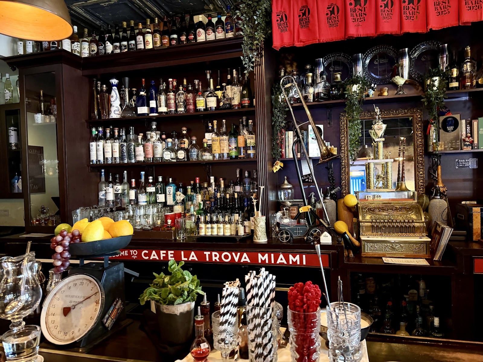 Dark bar interior with warm lighting