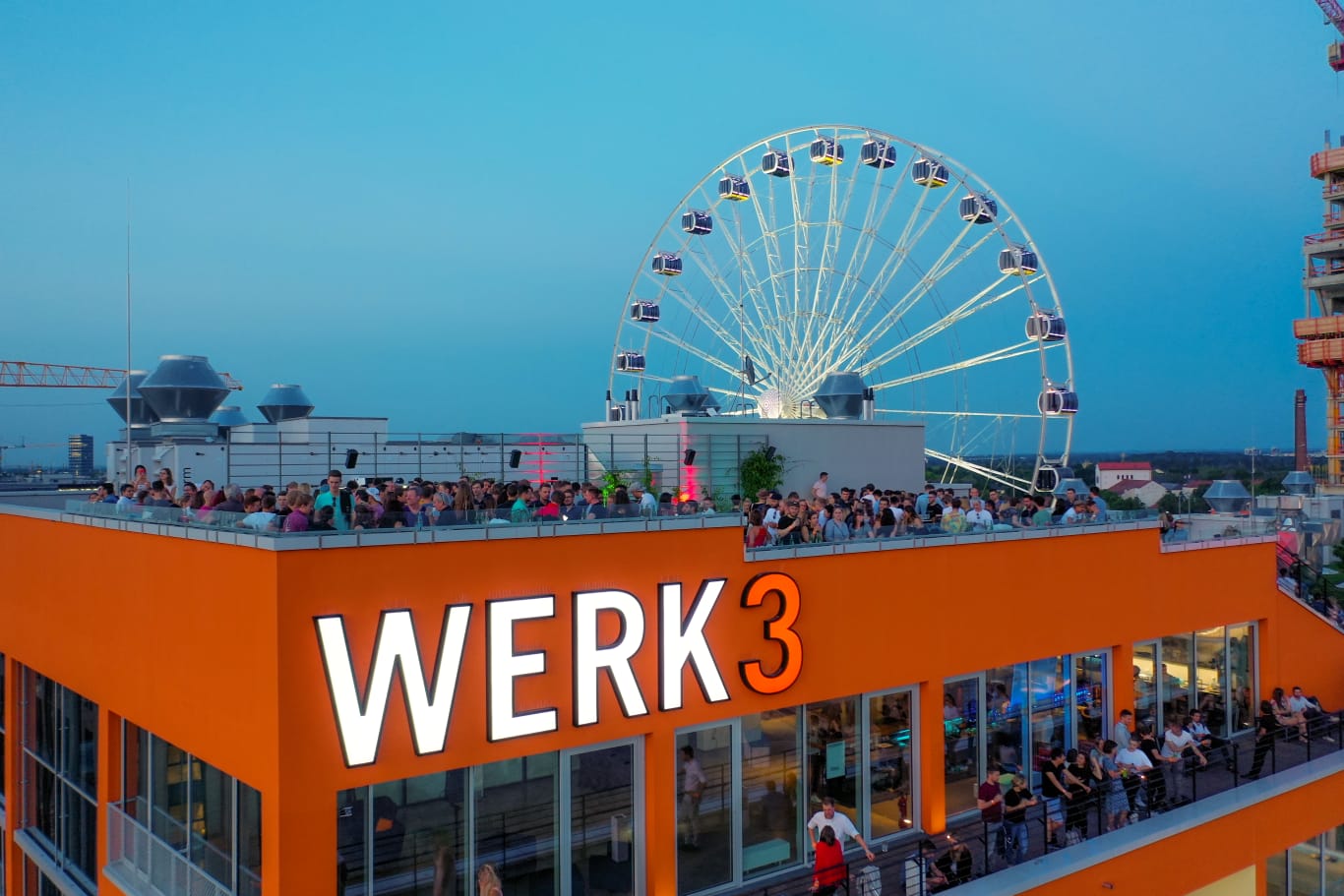 Rooftop terrace bar above Munich's Werksviertel