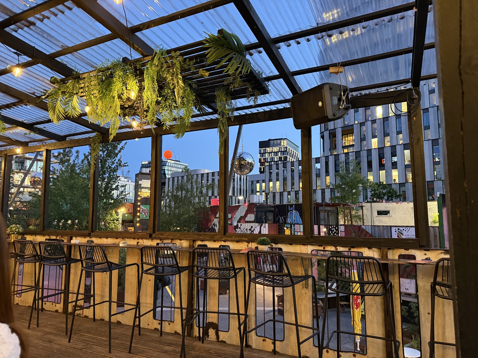 Container rooftop bar terrace in Munich's Werksviertel