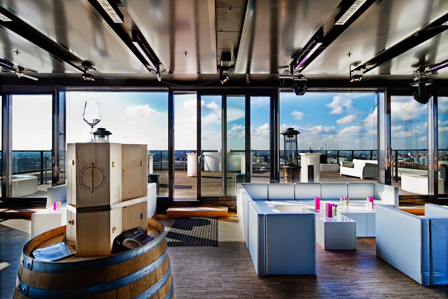 Upside East rooftop bar terrace on the Medienbruecke in Munich's Werksviertel interior