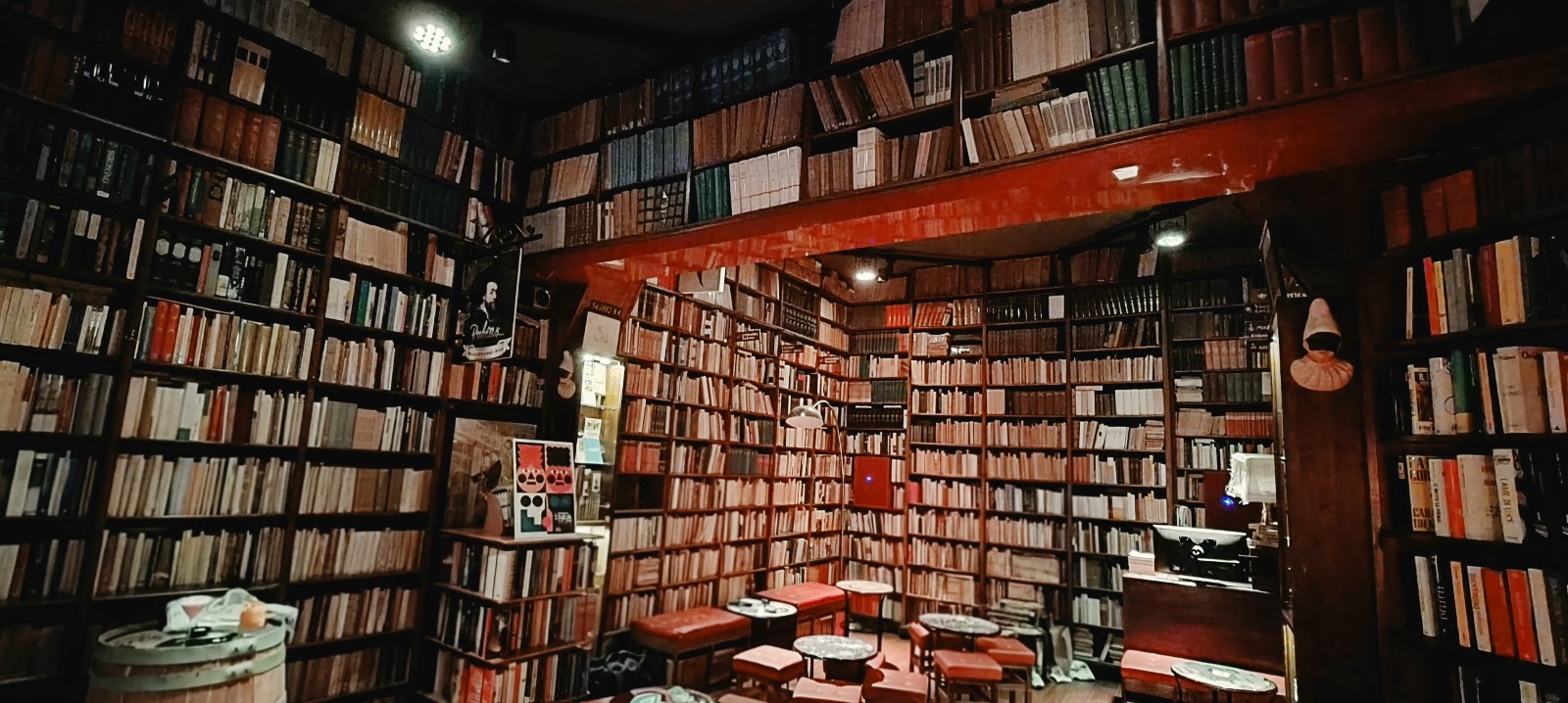 Libreria Berisio Naples bar among antiquarian bookshelves
