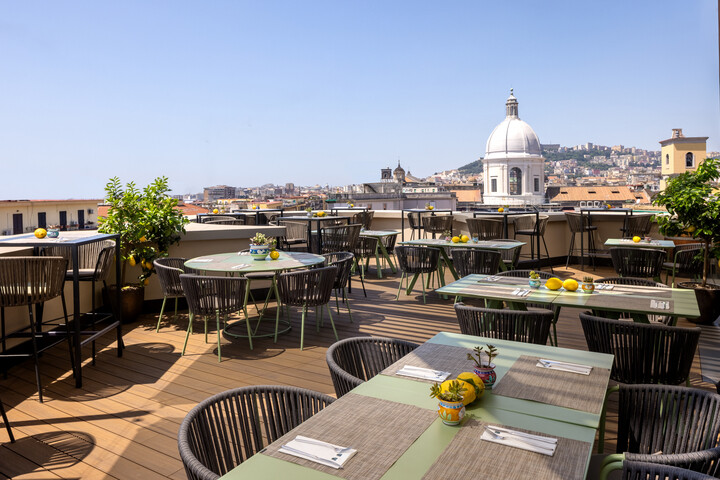 Vesuvio Roof Bar Naples: rooftop terrace at dusk