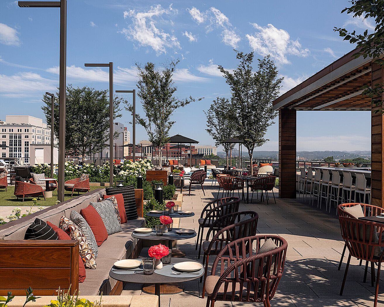 Rooftop pool deck and bar at the Four Seasons Hotel Nashville