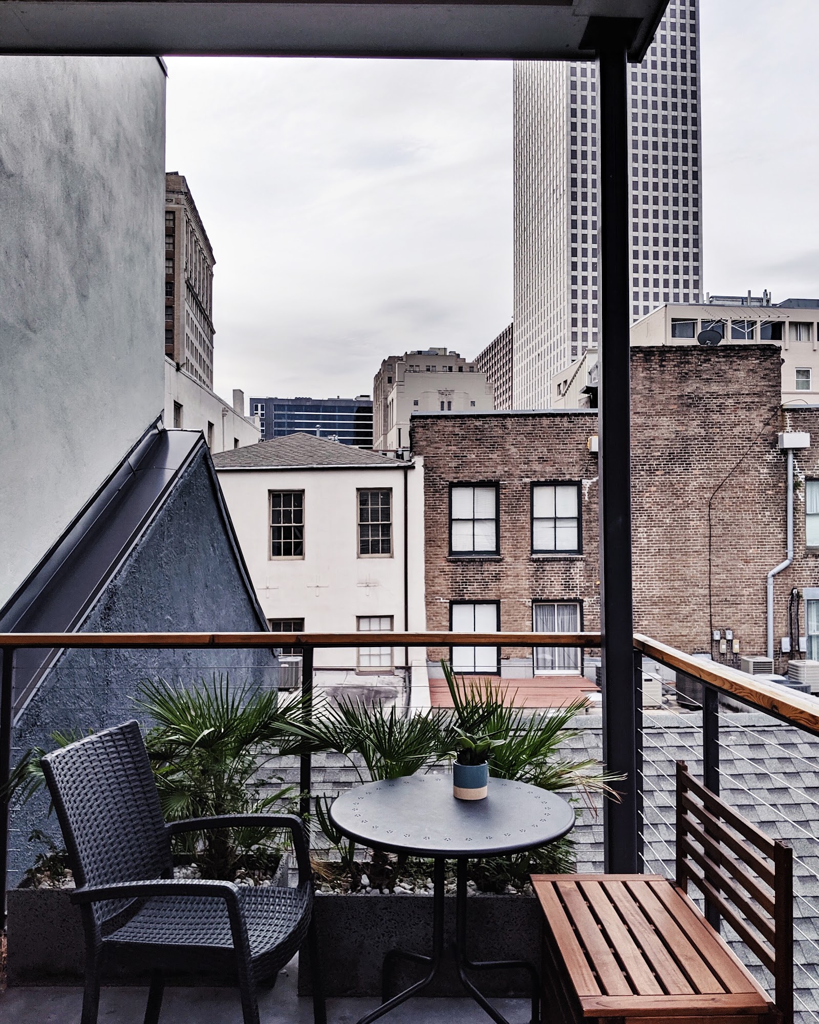 Rooftop terrace bar at a New Orleans boutique hotel