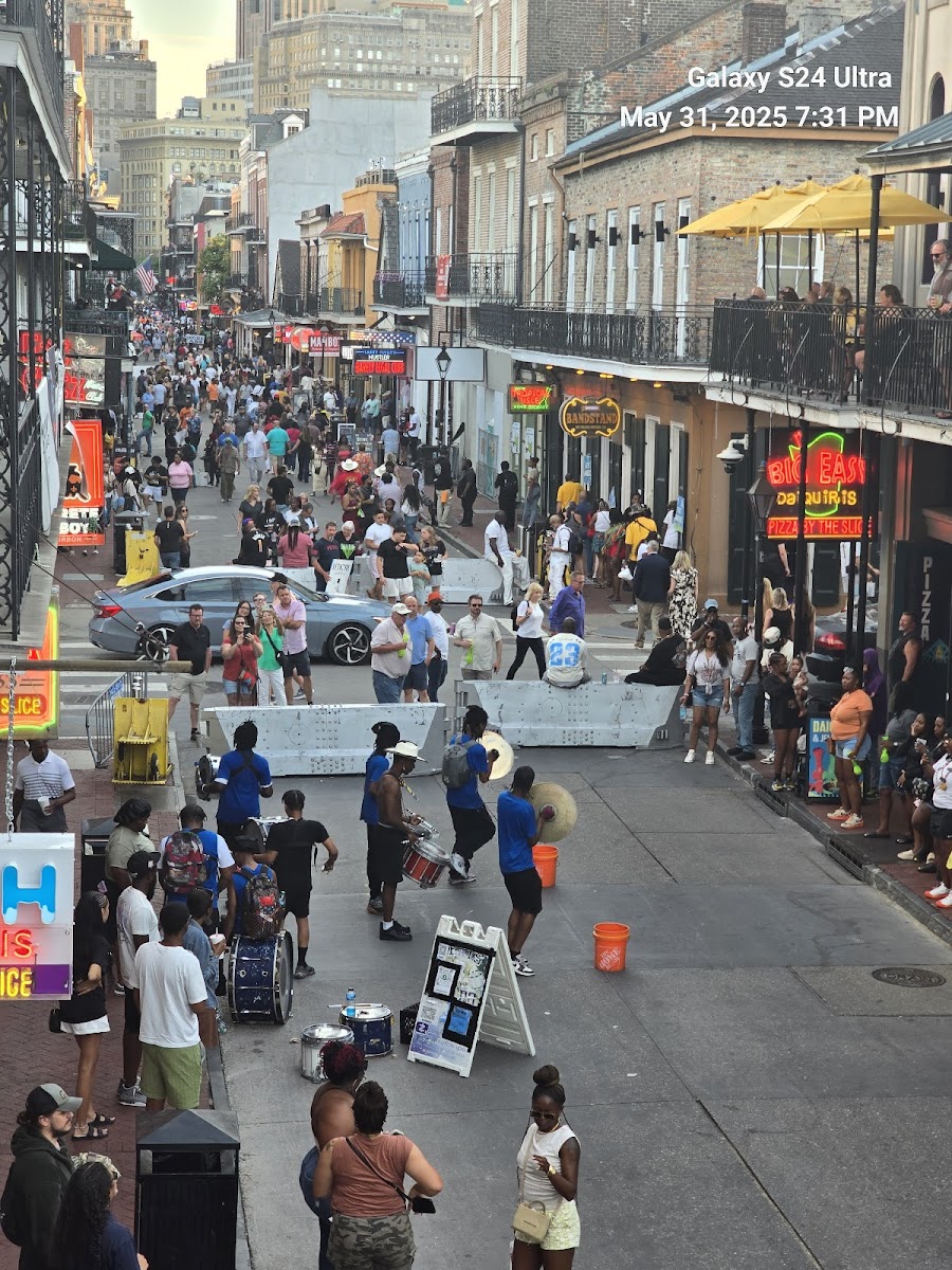 Bourbon Street balcony crowd at night