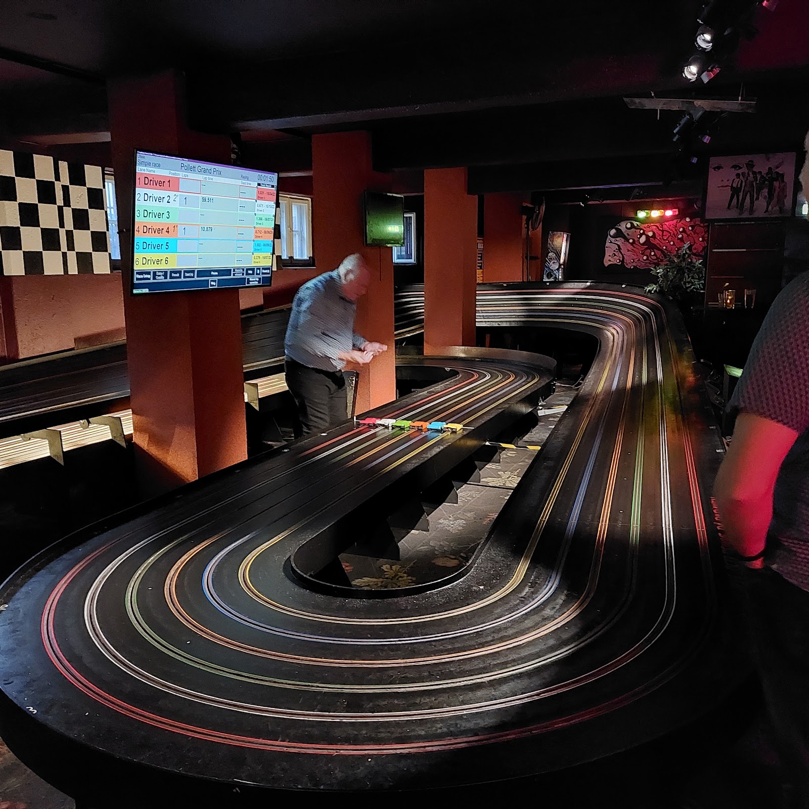 Pollett Bislett game bar with slot-car track and pinball machines on Pilestredet in Oslo
