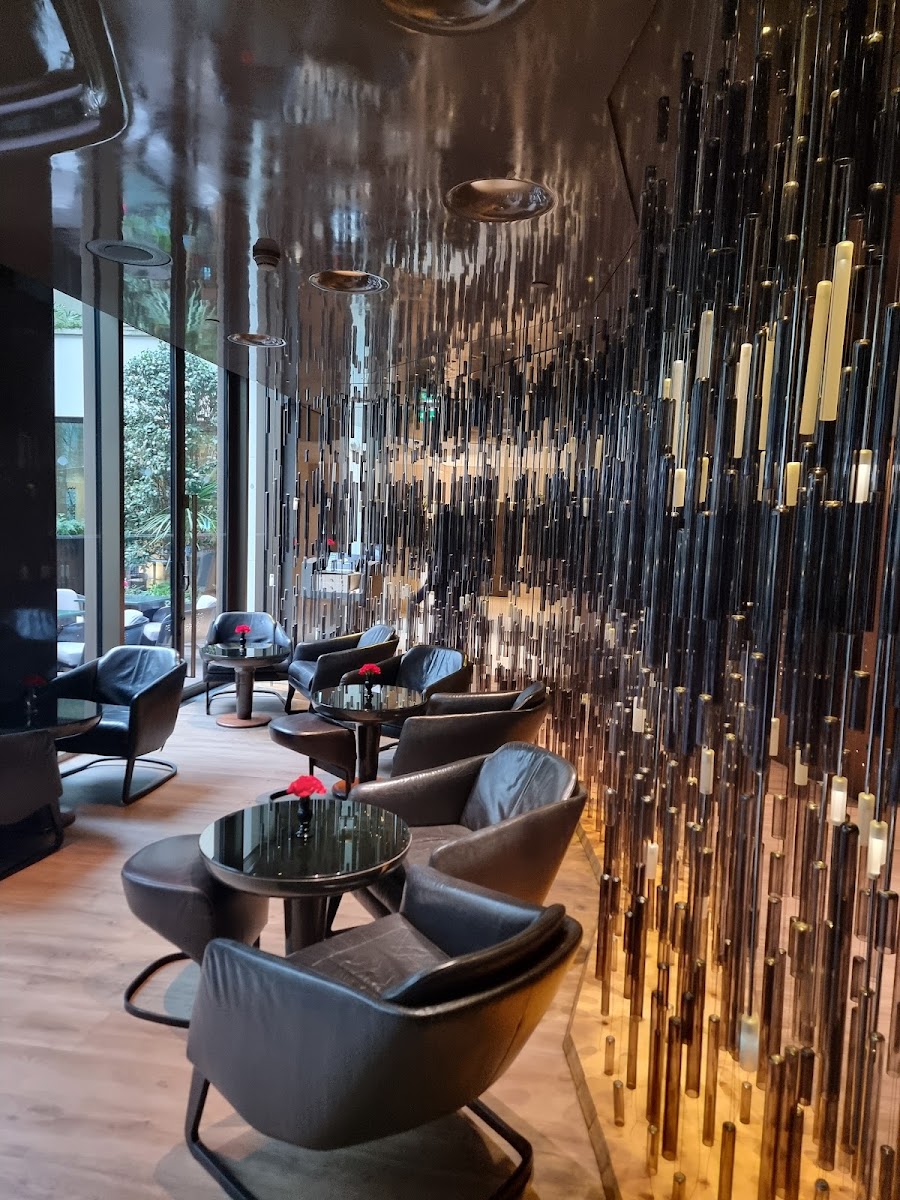 Dim luxury hotel bar interior