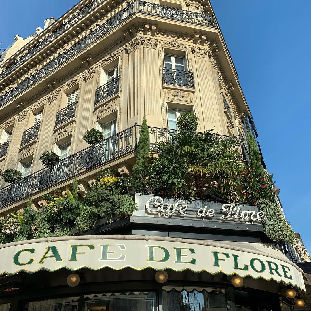 Classic Parisian cafe interior like Cafe de Flore
