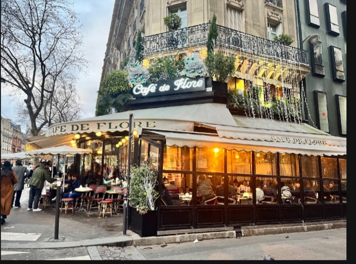 Glass of champagne on a cafe table