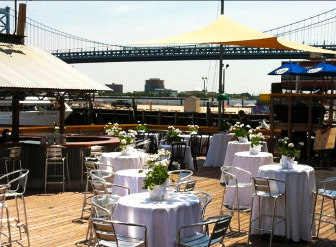 Large outdoor waterfront bar on the Delaware River in Philadelphia