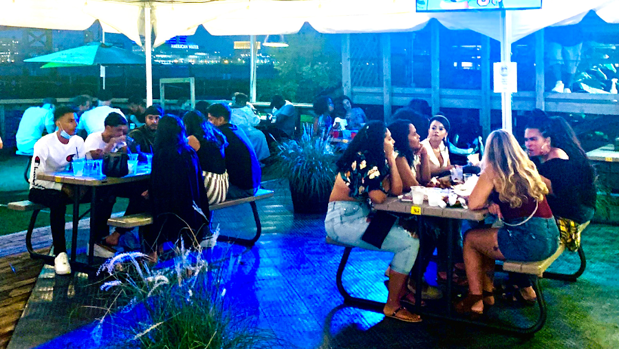 Frozen drinks at a riverfront deck bar