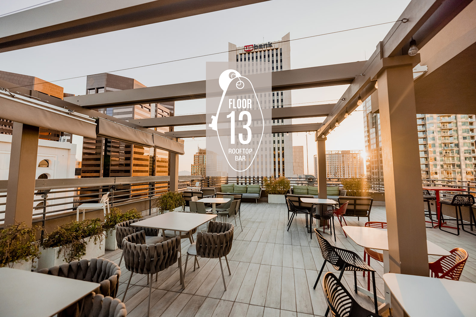 Downtown Phoenix rooftop bar with city skyline views at dusk