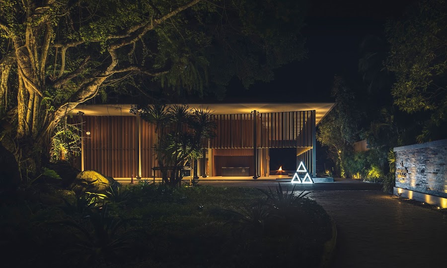 Beach House Rooftop lounge seating after dark