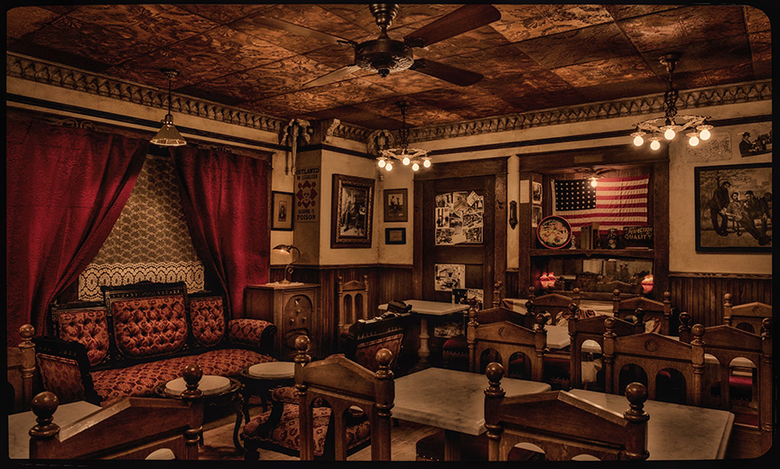 Candlelit speakeasy cocktail bar interior in Portland
