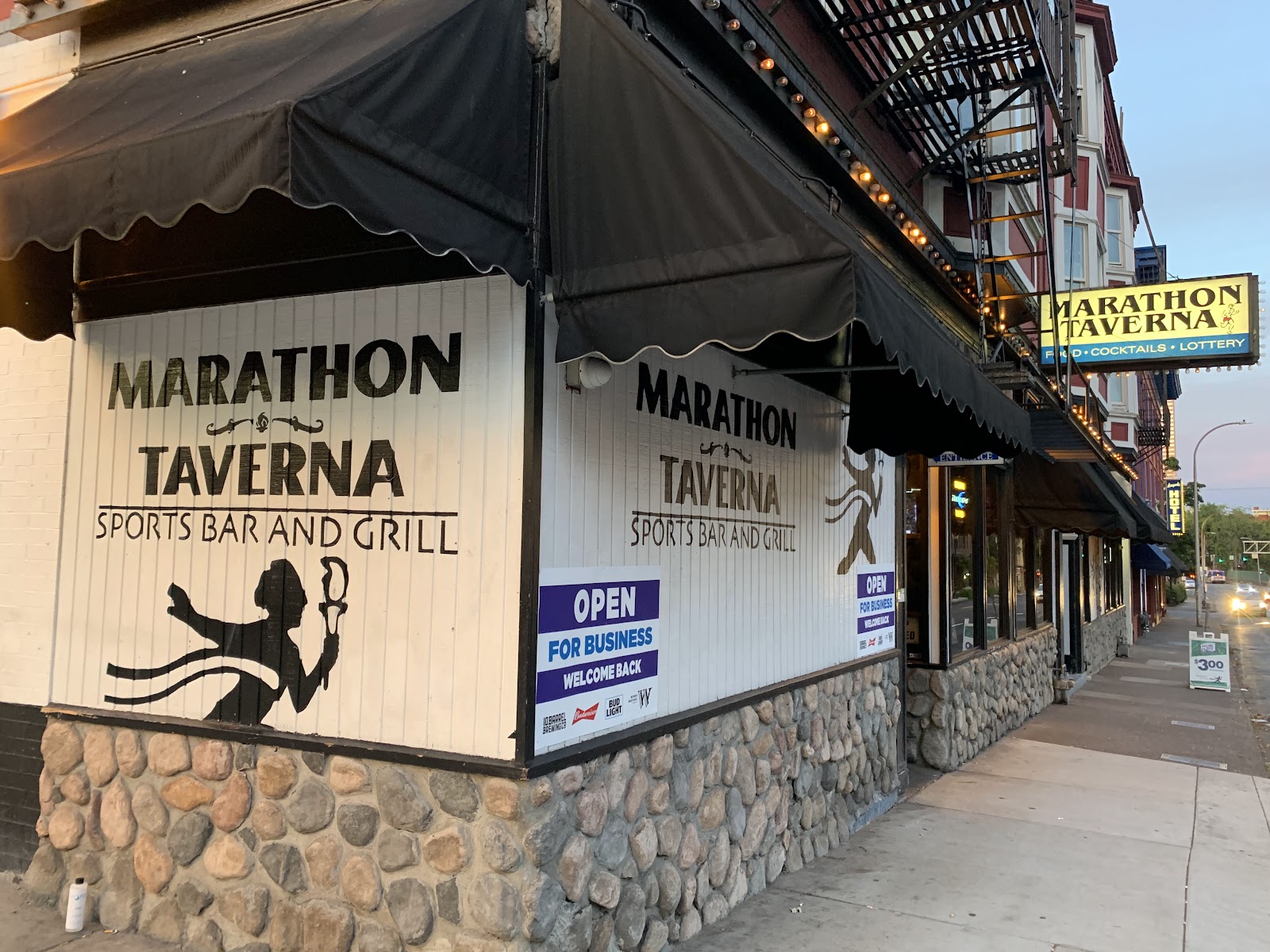 Marathon Taverna sports bar with screens and pool tables on West Burnside near Providence Park, Portland