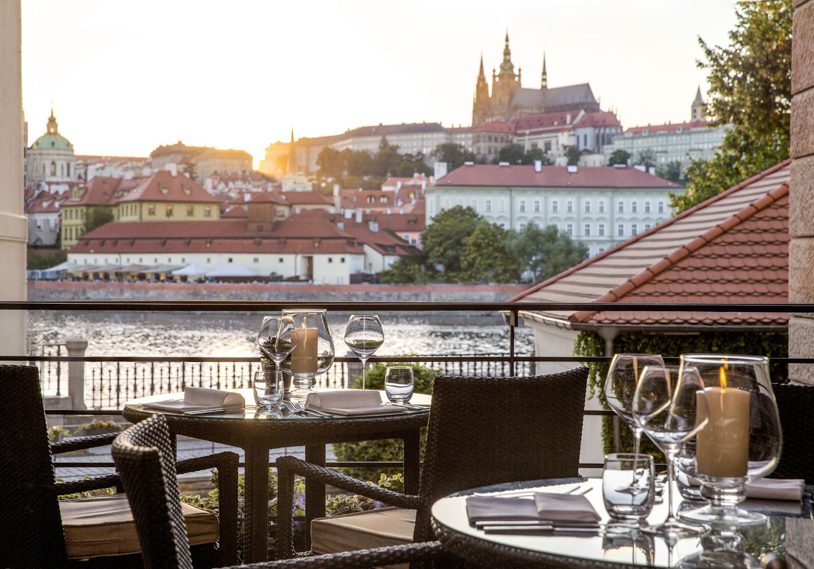 River terrace bar at the Four Seasons Prague overlooking the Vltava
