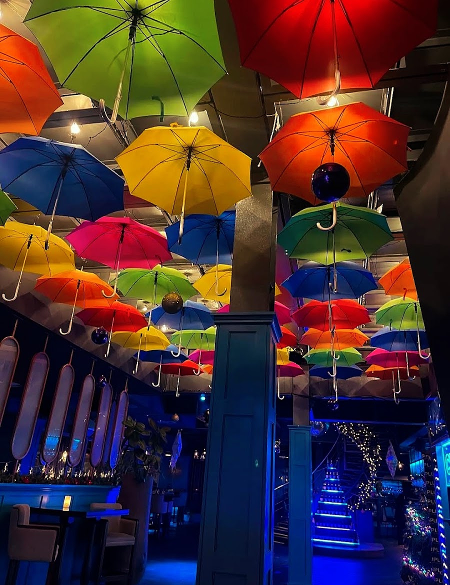 Duplex rooftop club glass cube above Wenceslas Square in Prague bar