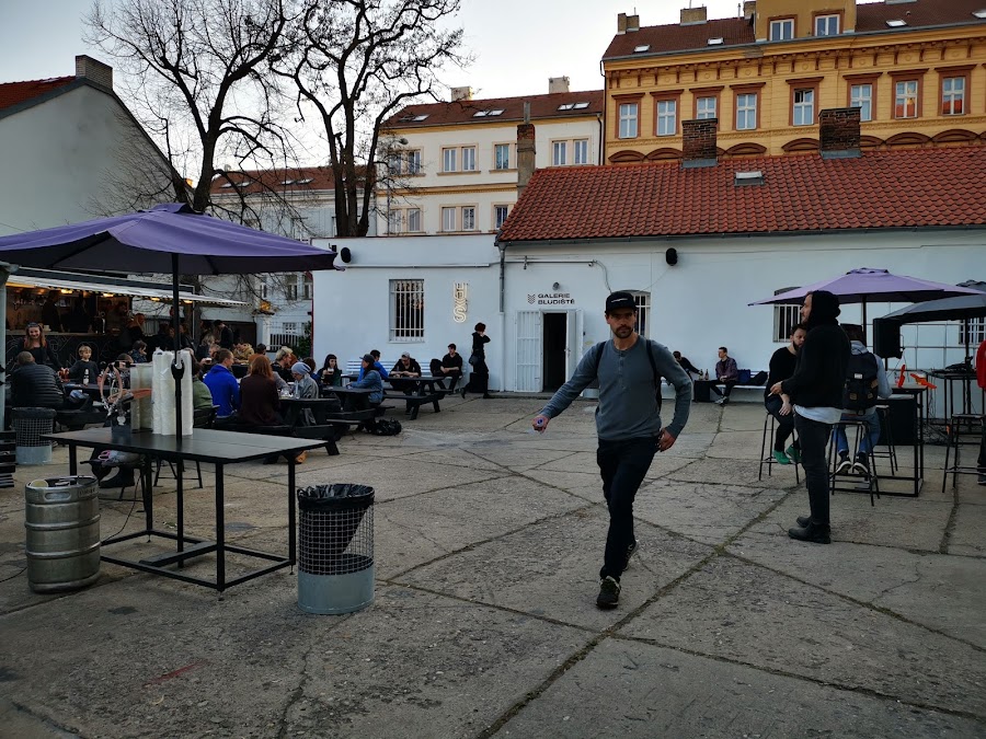 Open-air courtyard event space in Holesovice Prague