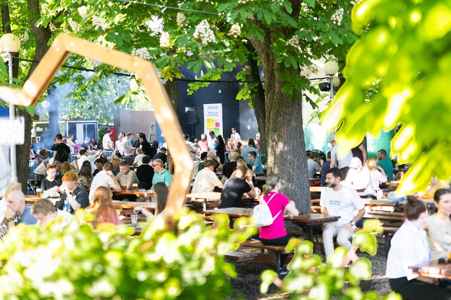 The big football screen and historical stage at Riegrovy Sady Prague