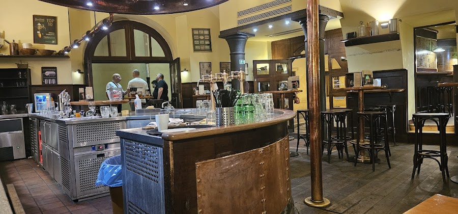 U Vejvodů vaulted beer hall interior, Prague