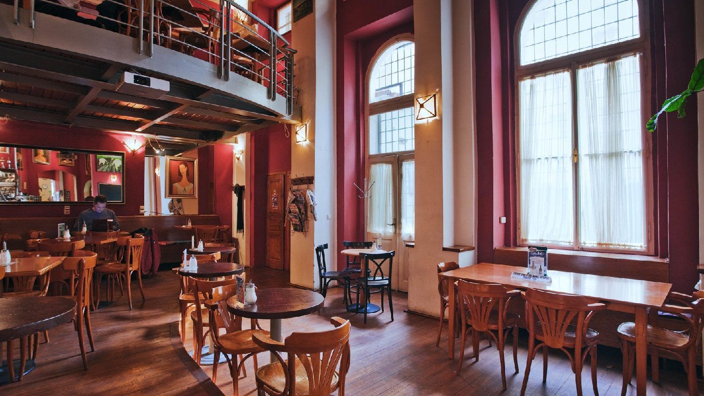 The Globe Bookstore Bar Prague bar interior