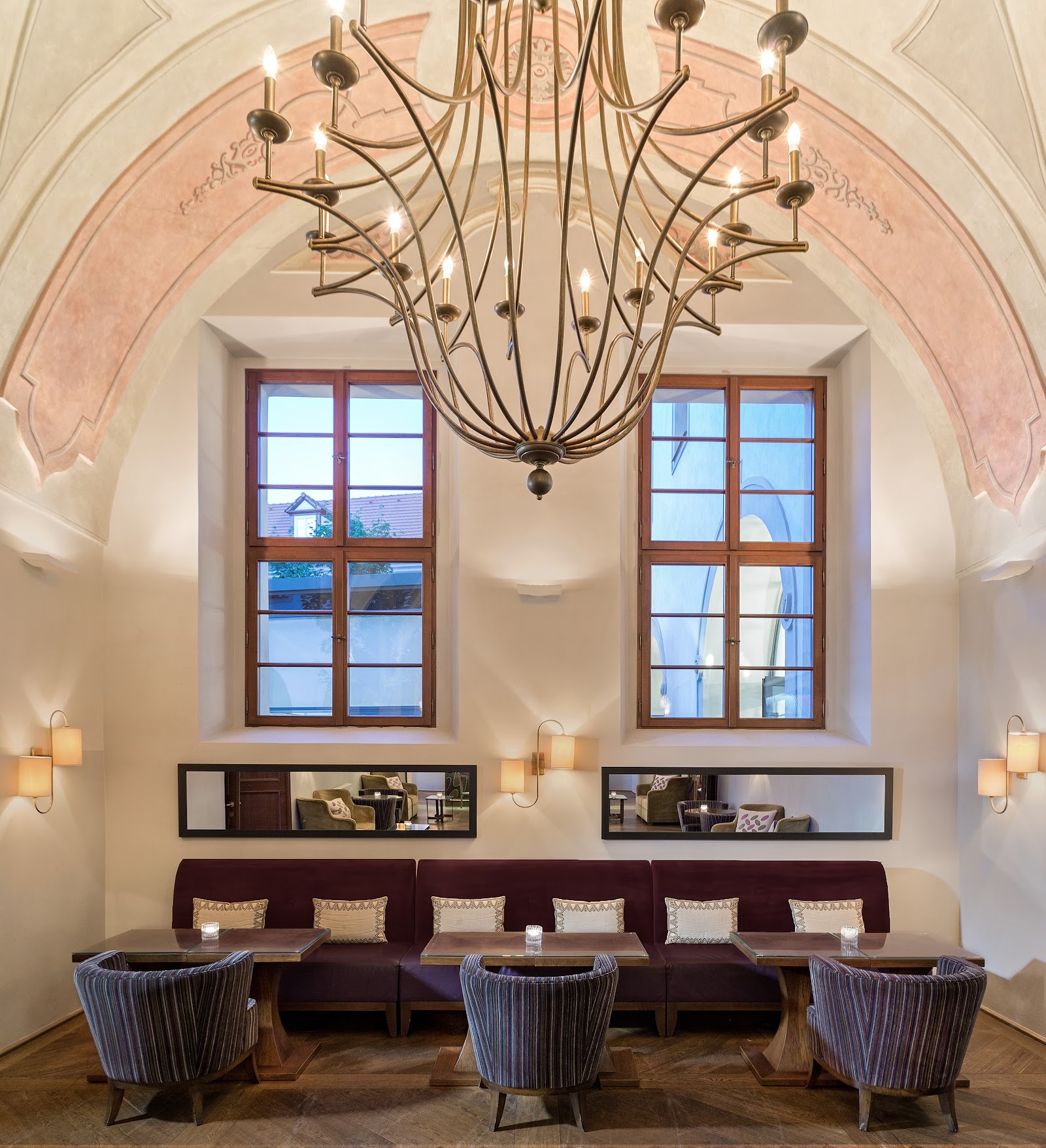 The Refectory Bar with frescoed ceiling inside the Augustine Hotel in Prague Mala Strana