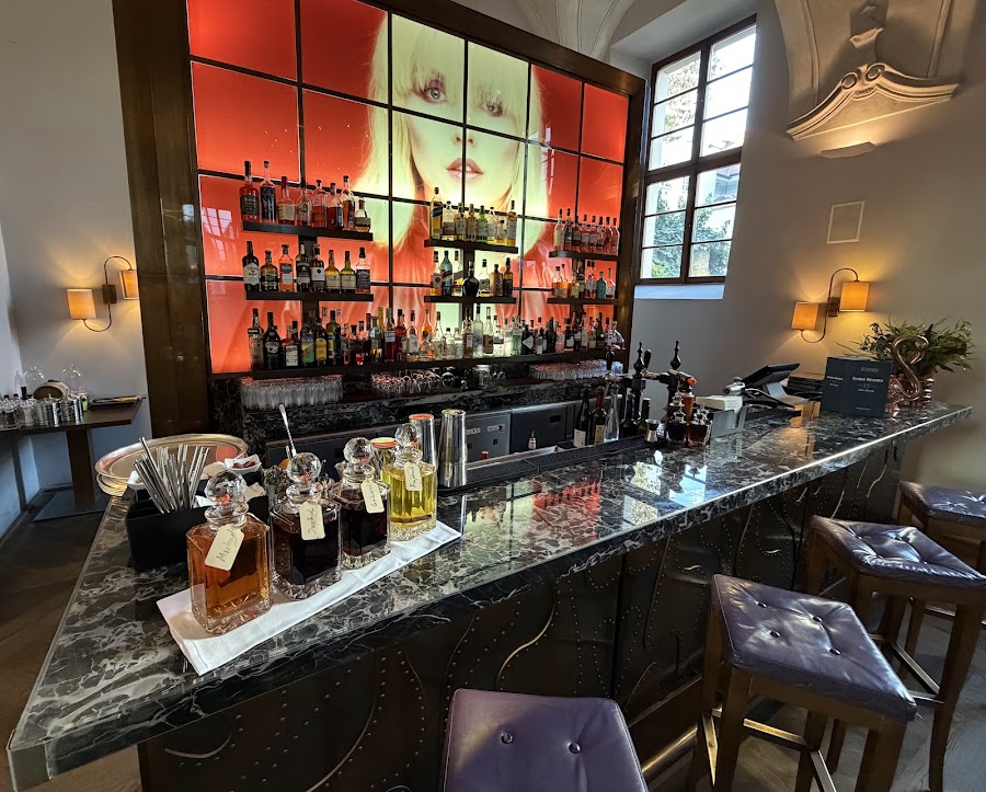 The Refectory Bar with frescoed ceiling inside the Augustine Hotel in Prague Mala Strana bar