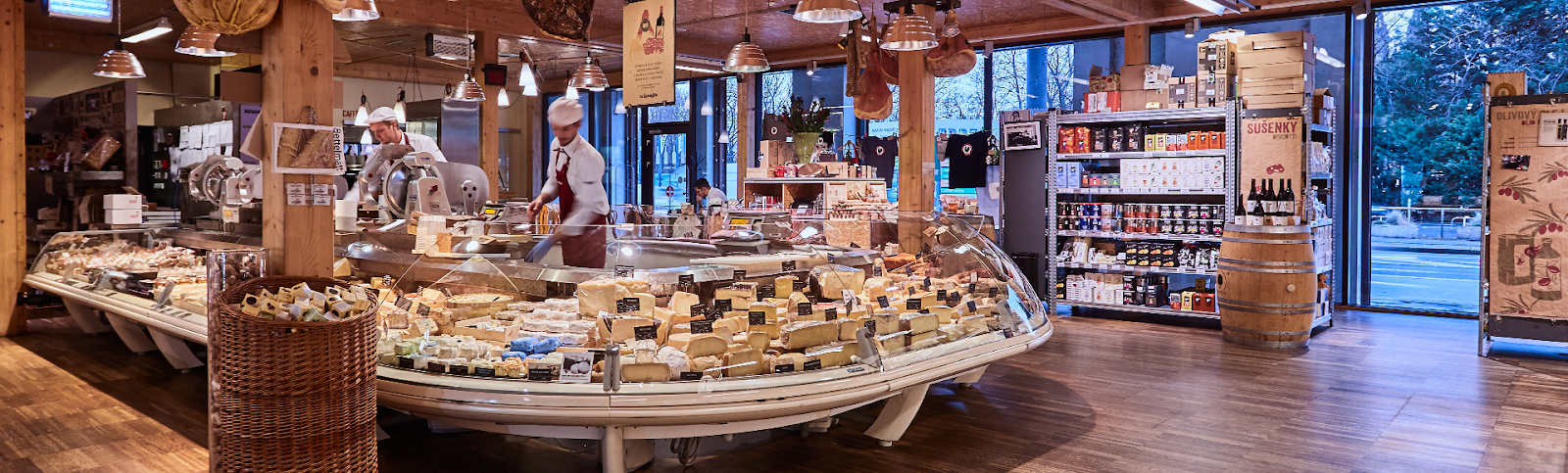 Italian wine bar and deli interior at Wine Food Market in Prague's Smichov district